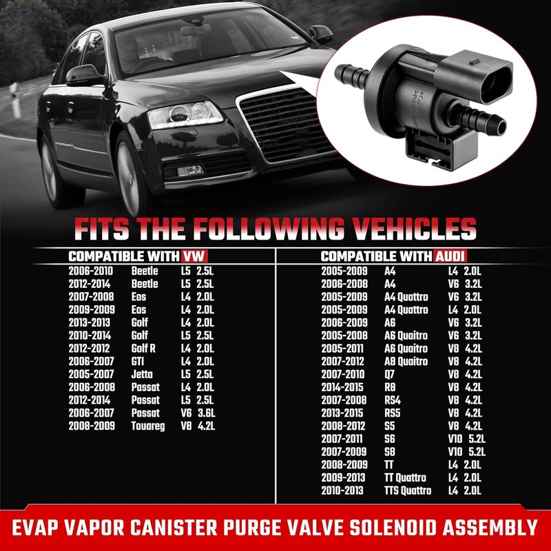 ISINFLASH 06E906517A EVAP Vapor Canister Purge Valve Solenoid Assembly Compatible With Volkswagen VW Beetle Eos Golf Sportwagen GTI Jetta Passat Rabbit Touareg Audi A4 A6 0280142431 - Image 2